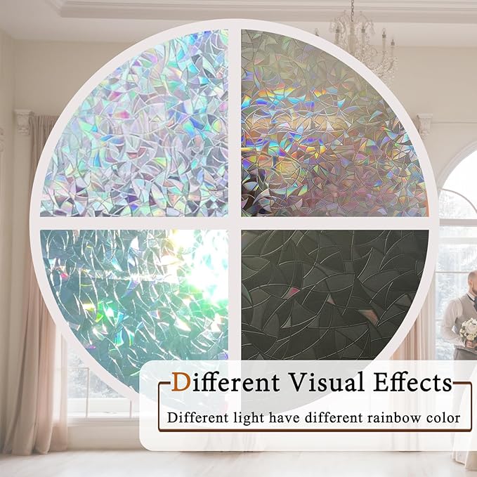 Niviy Rainbow Window Privacy Film 29.5 x 78.7 inches, Iridescent Window Film Stained Glass Suncatcher Windows Cling Vinyl 3D Decorative Window Sticker