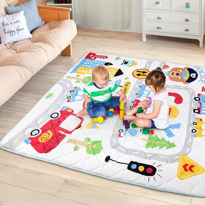 Baby Play Mat for Floor 59 * 71 inch, Extra Thick Soft Cushioning Foam Mat for Kids, Non Slip & Washable Crawling Mat for Toddler, Padded Play Mat for Baby Tummy Time