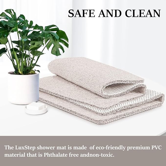 LuxStep Shower Mat Bathtub Mat,36x16 inch, Non-Slip Bath Mat with Drain, Quick Drying PVC Loofah Bathmat for Tub,Shower,Bathroom (Phthalate Free,White)