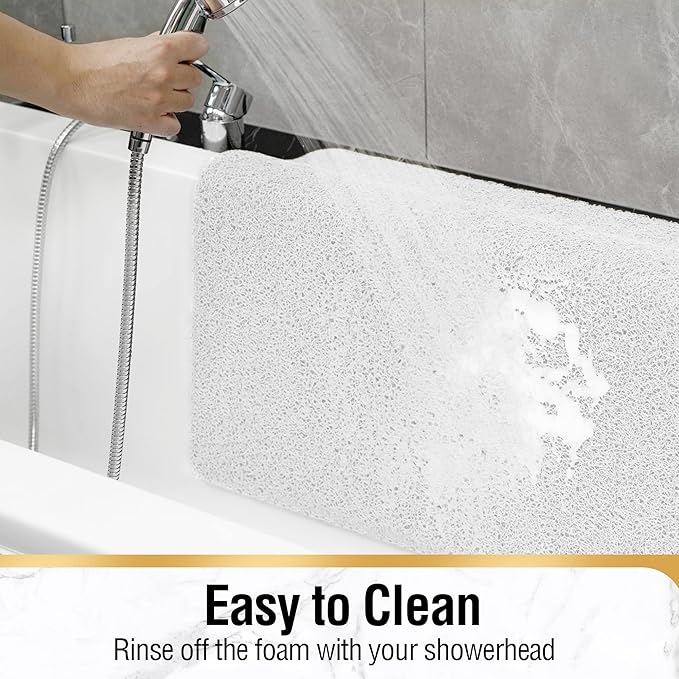 HITSLAM Square Shower Mat, 27 x 27 Inch Non Slip Bath Mat for Tub, Soft PVC Loofah Bathtub Mats with Drain Holes, Quick Drying Bathroom Stall Floor Mat, Bathroom Accessories Without Suction Cup, White