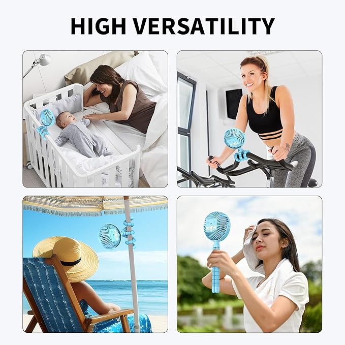 AMACOOL Battery Operated Stroller Fan, Newborn & Baby Travel Essentials, Registry Gifts, Flexible Tripod Clip On Fan with 3 Speeds and Rotatable for Car Seat Crib Bike Treadmill, Beach Essentials