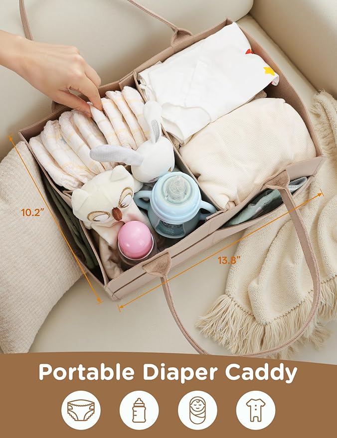2-in-1 Baby Diaper Caddy Organizer, 3 Tier Rolling Storage Cart with Dividers and Drawers, Baby Essentials for Nursery Storage, Mobile Utility Cart with Wheels Large Capacity Easy to Assemble
