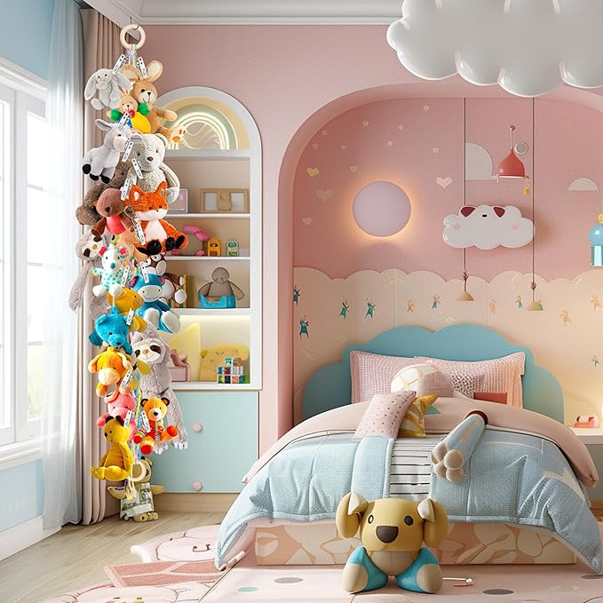 2PCS Stuffed Animal Hammock Corner, 78 Inch Stuff Animal Organizer Stuffed Animal Storage for Room Decor, Hanging Stuffed Animal Net Holder for Wall or Corner Collection