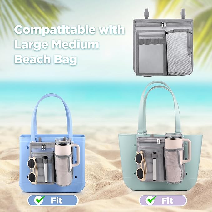 OUTXE Organizer Holder for Bogg Simple Modern Bag Accessories, Cup Phone Holder compatible with Stanley, Univesal Storage Mesh Divider Organizing Insert Pouch for Medium Bog Beach Rubber Tote, Gray