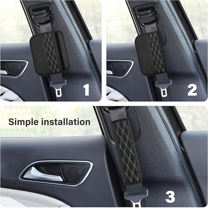 2PCS Car Seat Belt Cover Pads,Leather Seatbelt Covers Protect Shoulder and Neck Car Accessories Interior,Universal Car Seat Strap Pads Car Decorations for Most Cars Trucks (Black/Gray)