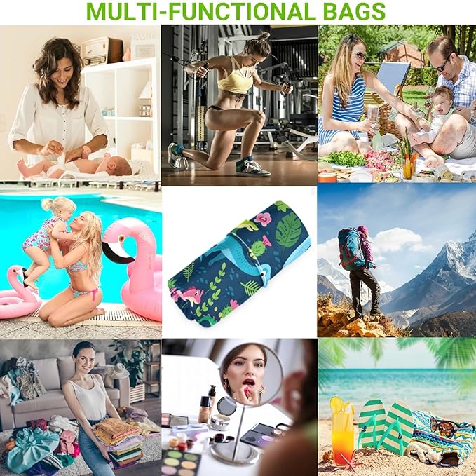 visesunny Dinosaur Tropical Leaf Flower 2Pcs Wet Bag with Zippered Pockets Reusable Roomy Diaper Bag for Travel,Beach,Pool,Daycare,Stroller,Diapers,Dirty Gym Clothes, Wet Swimsuits, Toiletries