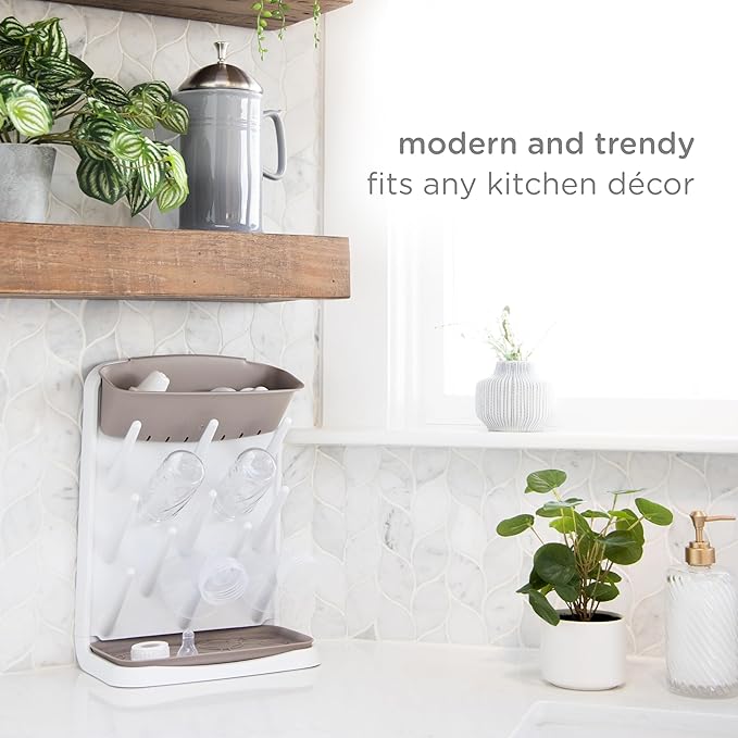Ubbi Vertical Baby Bottle Drying Rack, Space Saving Countertop Drying Rack Baby Accessory, Taupe