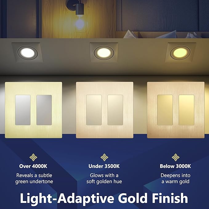 LIDER Matte Finish Decorator Switch Cover, Screwless Wall Plate, Mid-Size 2-Gang 4.88" x 4.92", Unbreakable Polycarbonate Thermoplastic, UL Listed, LSWP-32M-GD, Gold