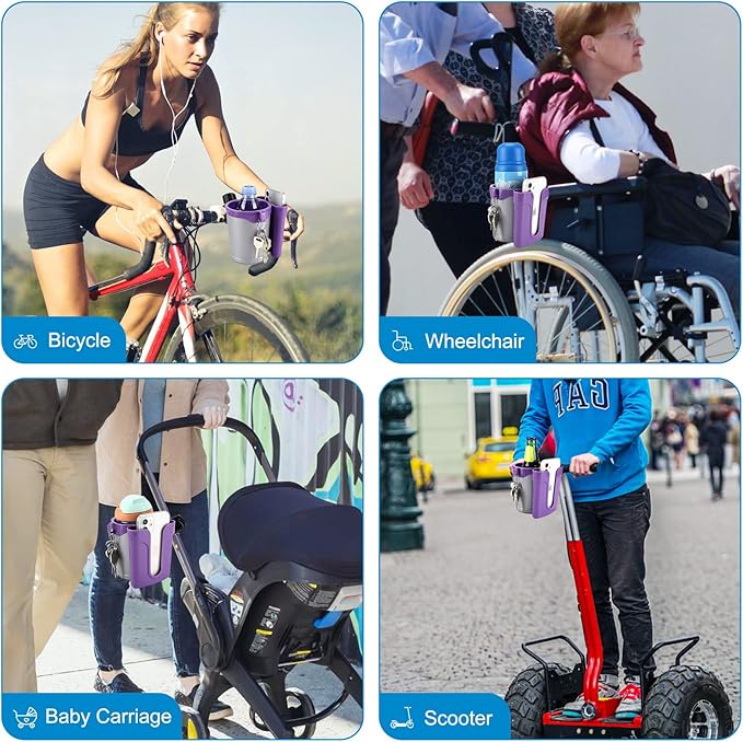 Accmor Stroller Cup Holder with Phone Keys Holder, 3-in-1 Universal Cup Holder, Drinks Bottle Holder for Stroller, Bike, Wheelchair, Walker, Scooter