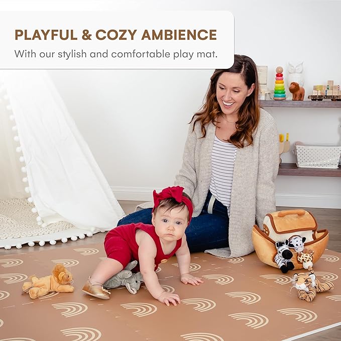 Childlike Behavior Baby Play Mat - 72x48-Inch Tummy Time Mat - 6-Piece Interlocking Foam Floor Tiles for Toddlers - Soft Waterproof for Floor Play and Crawling - Rainbows