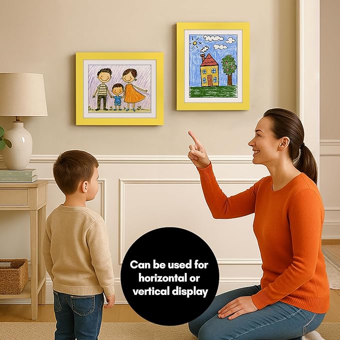Americanflat Kids Artwork Frame Changeable (Sunshine Yellow) - Magnetic Door Holds 100 Art Pieces - 8.5x11 Letter Size Display with Mat or 10x12.5 Without Mat - My Mini Masterpiece