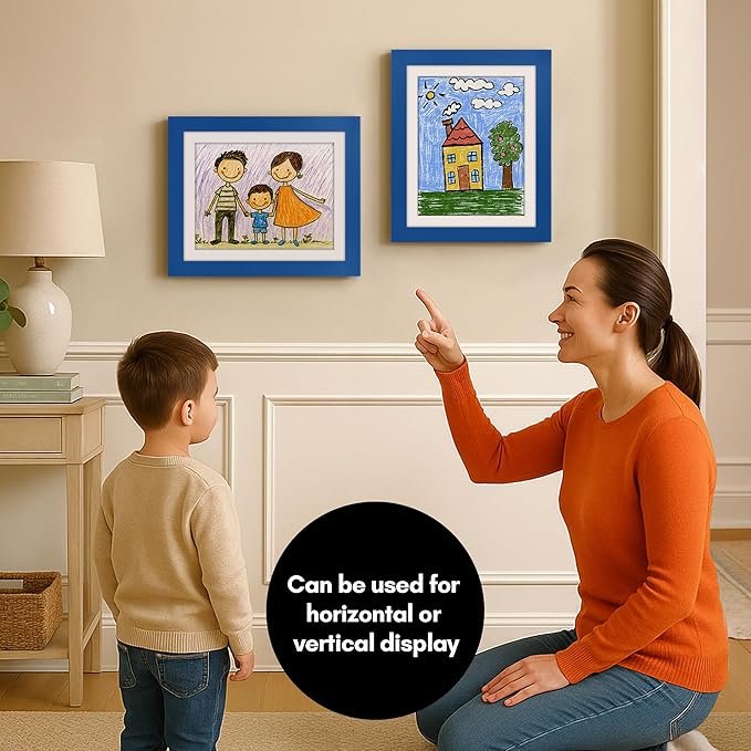 Americanflat Kids Artwork Frame Changeable (Sapphire Blue) - Magnetic Door Holds 100 Art Pieces - 8.5x11 Letter Size Display with Mat or 10x12.5 Without Mat - My Mini Masterpiece