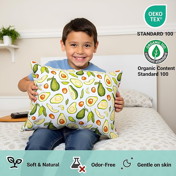 ZPECC Toddler Pillow with Pillowcase - 13x18 Organic Cotton Small Kids Pillow, Soft Breathable Bed Pillows for Sleeping Travel School Nap(Intended for Age 2 and up) Avocado