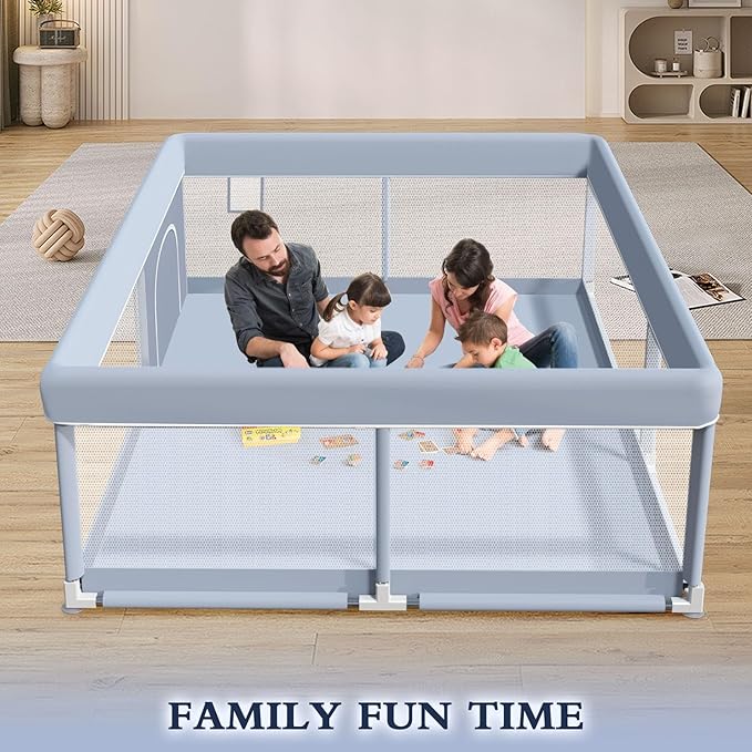 65 x 50 Inch Baby Playpen, Playpen for Babies and Toddlers, Baby Play Pen Playard for Indoor & Outdoor Active Center Game Fence, with Skin-Friendly Fabric and Soft Breathable Mesh, Grey