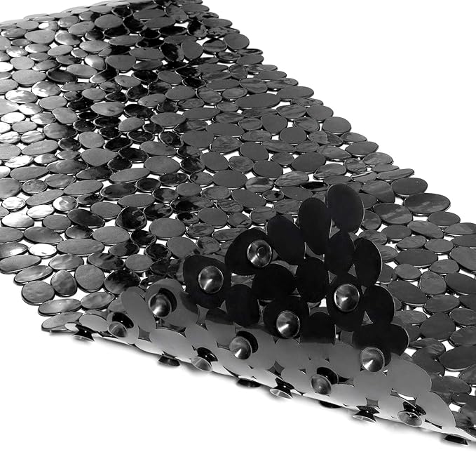 Bath Tub and Shower Mats, Non-Slip Pebble 35 x 16 Inches Machine Washable Bathtub Mat with Drain Holes, Suction Cups for Bathroom (Black)