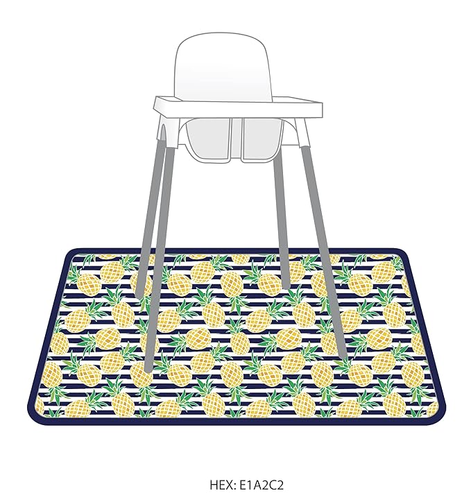 BapronBaby Summer Stripes Pineapple Splash Mat - Waterproof Catch-All for Under High Chairs, Floors, Tables, Playtime or Arts & Crafts - Machine Washable - 45" x 45”