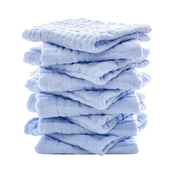 MUKIN Baby Washcloths - Natural Cotton Baby Wipes - Soft Newborn Face Towel for Sensitive Skin - 10 Pack, 12x12 inches