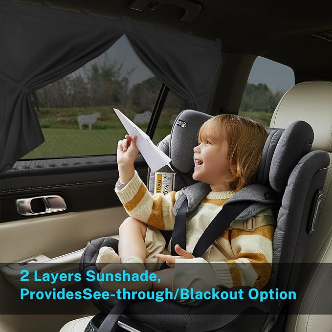 Car Window Shades, Double Layers Magnetic Car Sun Shade for Baby, Blackout/See Through Back Side Window Covers, Auto Window Curtains for UV Protection