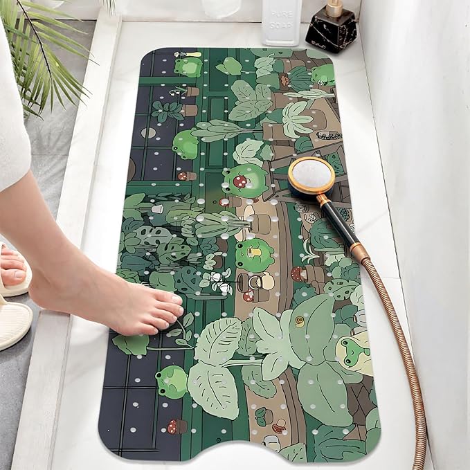 Non Slip Bathtub Mat, Frog Bath Mat for Tub, Extra Long Bathtub Mat Shower Mat with Suction Cups and Drain Holes for Elderly Kids Toddler Baby 40 X 16 Inch