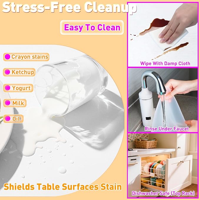 Oval Silicone Placemats Set of 4, Heat Resistant Non-Slip Waterproof Table Mats, Ultra-Thin Translucent Easy Clean Dining Mats for Home & Kids, 17"x12", White