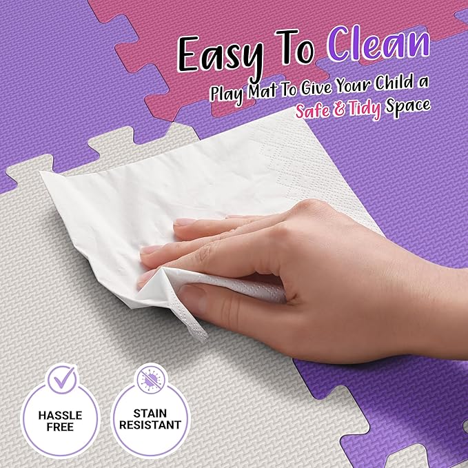 36 Tiles with Borders | 12" x 12" Baby Play Mat Foam Puzzle Floor Tiles | Non-Toxic Soft Waterproof Interlocking EVA Playmat for Nursery Playroom Playpen Toddler Tummy Mat