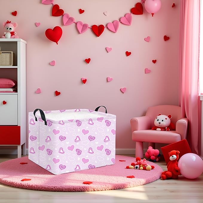 TIBAOLOVER Rectangular Valentines Basket for Women Girls Storage Bin Organizer Box Shelf Room Decor(Fancy Heart)