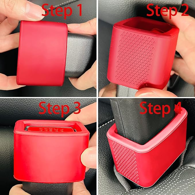 2 Pack Silicone Seat Belt Buckle Holder, Seat Belt Buckle Booster for Kids, Durable Silicone Material, Easy Access to The Buckles of Rear Seats, Car Accessories, Suitable for Most Car Models (Red)
