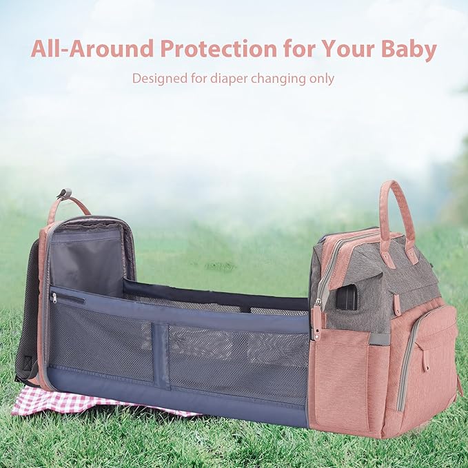 DERJUNSTAR Diaper Bag Backpack – Large Capacity Baby Diaper Bag with Changing Pad for Dad and Mom, Waterproof Travel Backpack, Multi-Function Bag with USB Charging Port, Rose Pink