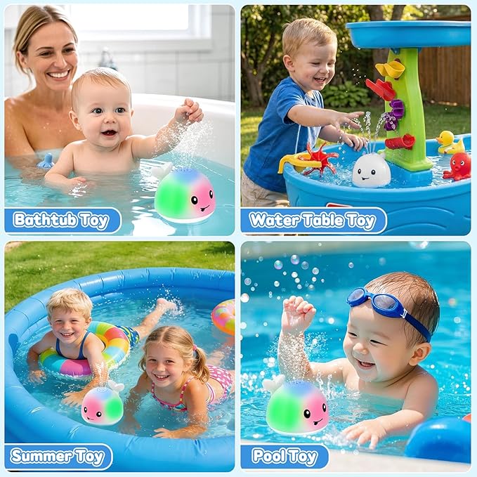 Baby Bath Toys for Kids Ages 1-3, Easter Basket Stuffers for Baby 1 2 3 Year Boy Girl, Whale Bath Toy Sprinkler Light up Bath Toys for Babies 6-12 Months, Toddlers Bathtub Toys Baby Birthday Gifts