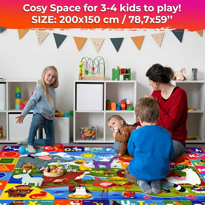 QUOKKA Classroom Rug for Kids - 79x60 ABC Rugs for Playroom - Alphabet Learning Area Rug for Bedroom - Ocean Toddler Rug for Boys and Girls - Carpet for Kids Room