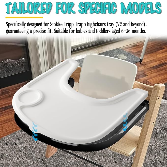 High Chair Tray Cover Compatible with Stokke Tripp Trapp Chair with Cup Holder - Smooth Surface and Strong Suction - Made with Food-Safe Plastic (BPA BPS BPF Lead Phthalate Free) - White