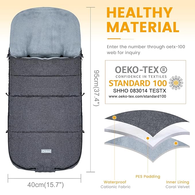 Orzbow Warm Bunting Bag Universal, Stroller Sleeping Bag Cold Weather,Waterproof Toddler Footmuff (Dark Grey)