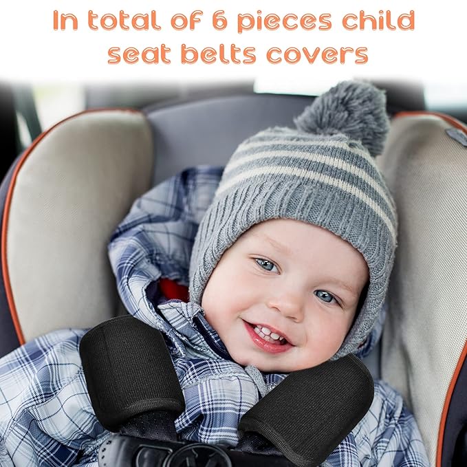 Riakrum 6 Pieces Baby Car Seat Strap Covers Soft Belt Pads Cover for Kids Car Seat Straps Shoulder Pads Infant Stroller Strap Covers Safety Belt Cushion for Boy and Girl(Black)