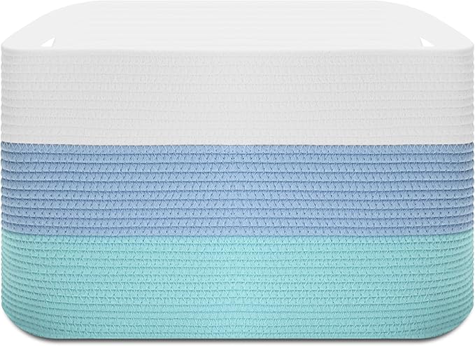 Large Basket for Blankets, Large Rope Baskets for Storage, Big Woven Cotton Bin for Nursery, Living Room, Cloth, Toy, Storage, 22"x17"x12"