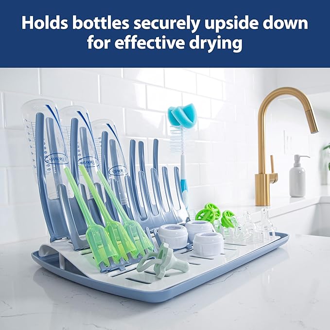 Dr. Brown's Folding Baby Bottle Drying Rack for Easy Storage - Dry Nipples, Pacifiers and Other Baby Essentials, BPA Free
