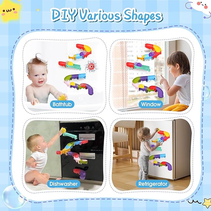 Toddler Bath Toys, Bathtub Toys Ball Slide Track, DIY Shower Toys with Suction Cups, Christmas Birthday Bath Fun Time Gifts Toys for Girls and Boys Age 2 3 4 5 6
