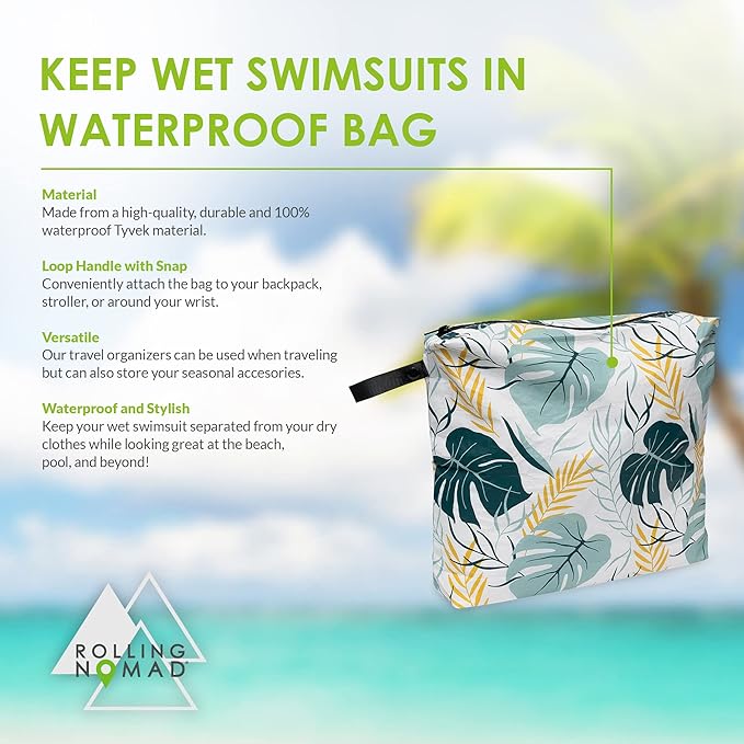 Rolling Nomad Tyvek Zippered Pouch, Wet Swimsuit Bags, Reversable Dry Bags, Travel Essentials, Toiletry, Pool, Beach, Waterproof, Wet Clothes & Wipes, Summer Must Haves, 14.5x11.5x2.5, (Large)