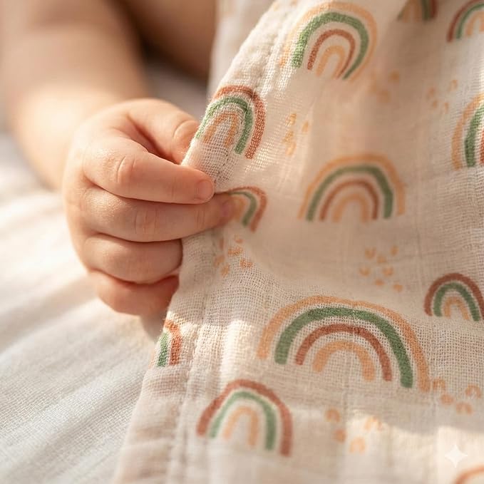 Muslin Swaddle Blankets for Newborn, 4 Pack Cotton Baby Blankets, Large 31.5 x 43.3 inch Breathable Soft Receiving Blanket, Essentials Swaddle Wrap Burping Clothes, Orange Rainbow Horse