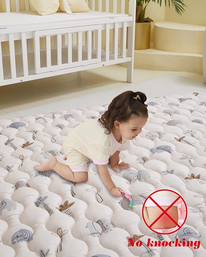 Viviland Baby Mats for Floor, 50x50 Inch Playpen Mat, Thick Cushioning Padding Playmat for Baby and Toddlers Infants, Non-Slip & Machine Washable, Gray Elephant
