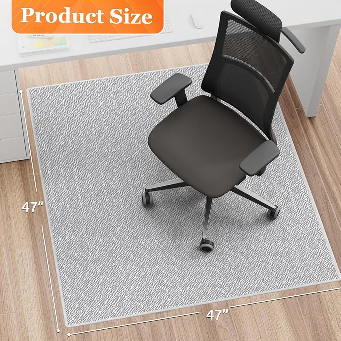 KMAT Office Chair Mat, 47x47in Heavy Duty Hardwood/Tile Floor Protector, Computer Desk Mat for Rolling Chairs, Work, Study, Office, White