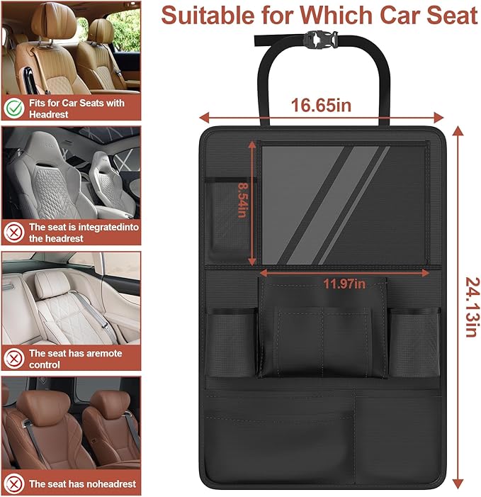 Oneyus Backseat car Organizer with Touch Screen,2PACK of car organizer Kick Mats Back Seat Protector with 10pcs Storage Pockets,Car Seat Back Organizers Storage for Kids road trip essentials