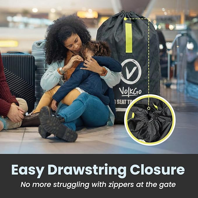 V VOLKGO Car Seat Travel Bag for Air Travel - Large Gate Check Bag for Airplane, Durable & Water-Resistant Protector with Pouch - Universal Size (Black)