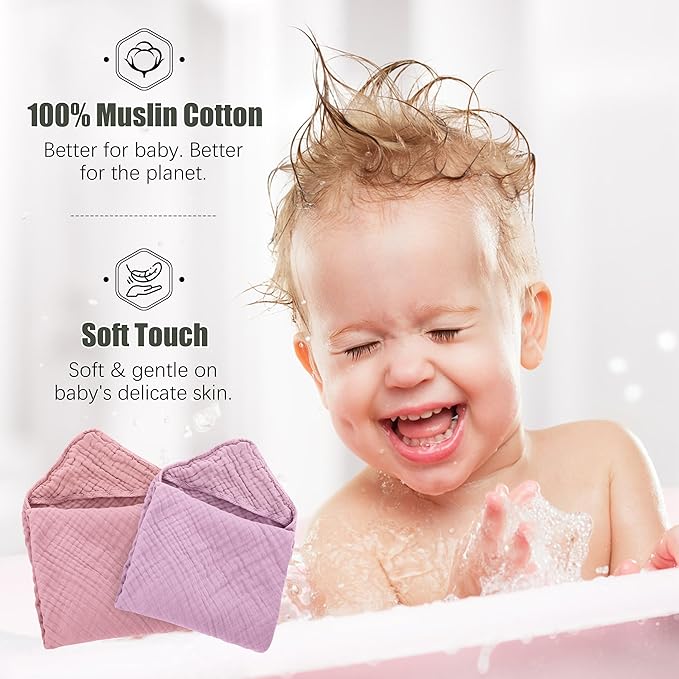 Spotted Play 2 Pack Hooded Baby Towels - 100% Muslin Cotton for Newborns, Infants, Toddlers - Large 32x32 Inch Size - Highly Absorbent and Essential for Newborn Care, Light Sakura