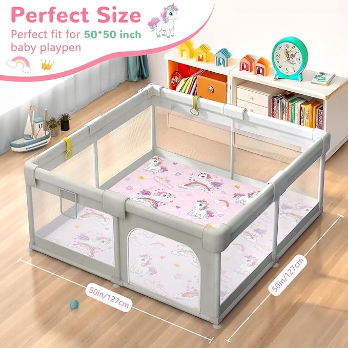 Baby Play Mat Toddler Playpen Mat 50 x 50 inch, Removable-Washable Cover,Extra Thick Foam Padding,Non-Slip Crawling Cushion for Infants, Toddlers & Babies Tummy Playing Time