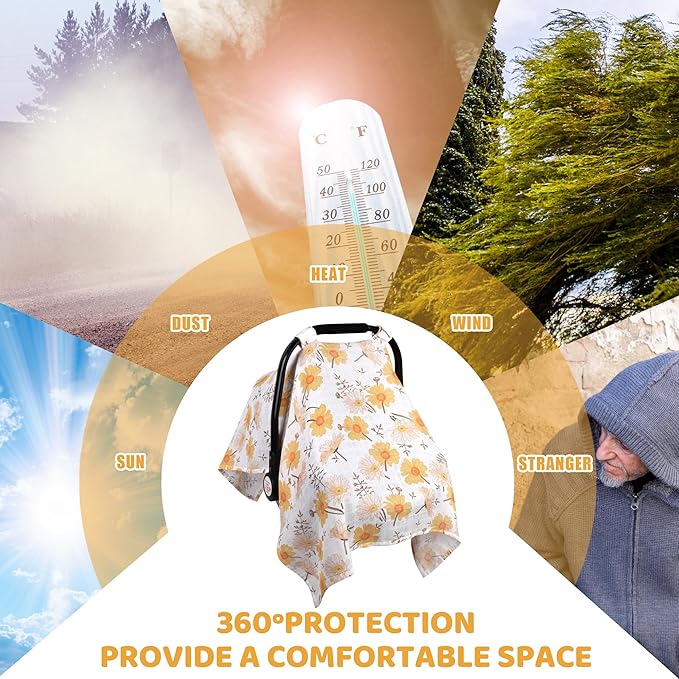 Metplus Muslin Carseat Cover for Babies,Breathable Infant Carseat Cover Lightweight Baby Carrier Cover for Girls Boys, Fit Spring Summer/Hot Days/Warm Weather