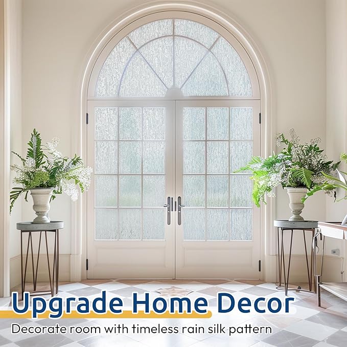 rabbitgoo Window Privacy Film Frosted Glass Clings, Decorative Sun UV Blocking Static Cling Window Covering, Removable Frosting Sticker for Home, Rain Silk, 23.6 x 78.7 Inches