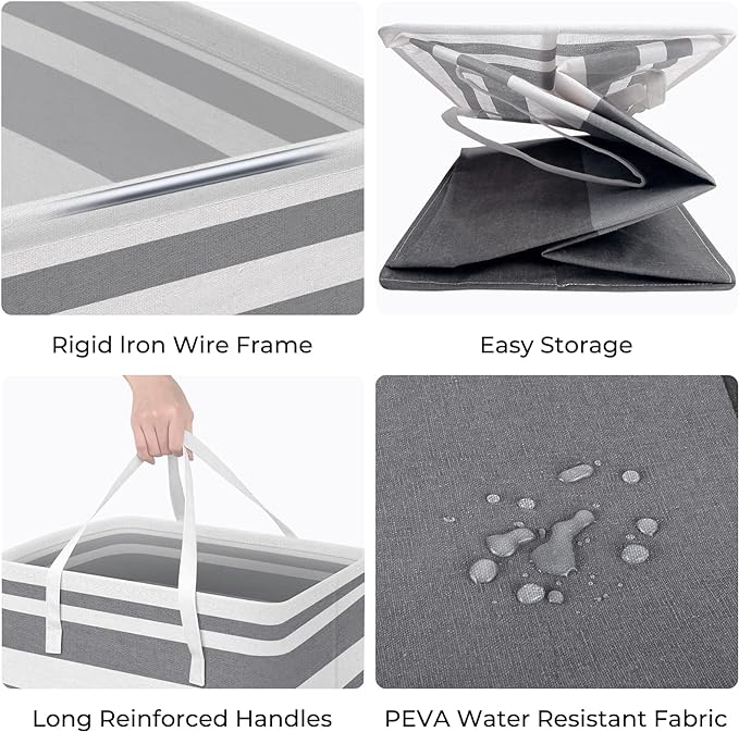 HomeHacks 2 Pack Large Laundry Baskets, Waterproof, Freestanding Laundry Hampers, Collapsible Clothes Hamper with Reinforced Handles in Laundry, College Dorm, Bathroom, Bedroom (Grey+Pink, 125Lx2)