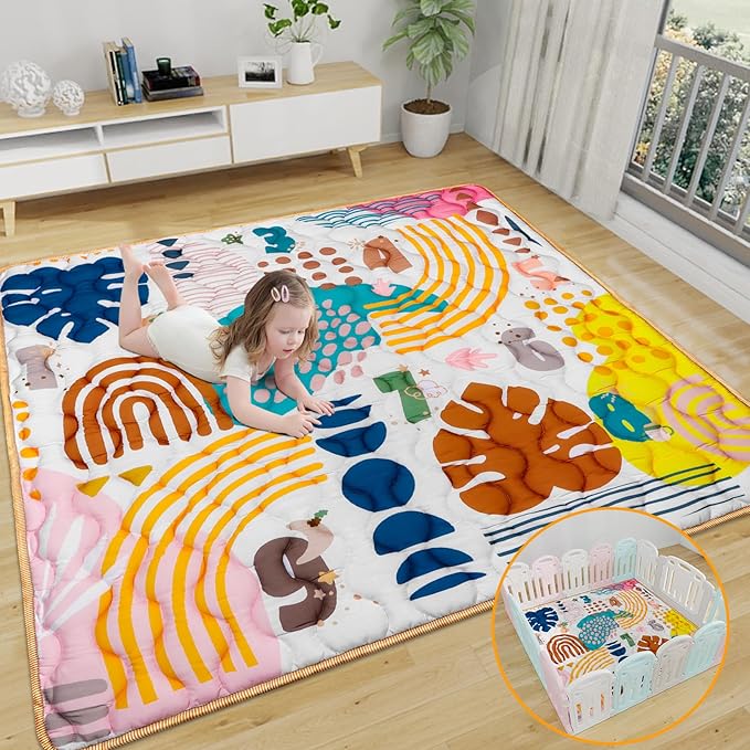 Baby Gyms Playmats for Playpen Boho Rainbow Play Mat for Playpen Playyards Thicken Soft Padding Foam Playmats for Babies (50"×50", 1- Bohemian Style)