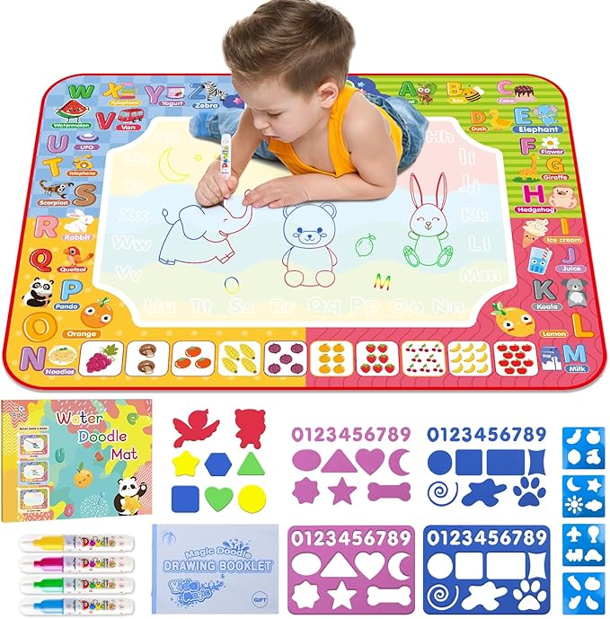 Water Doodle Mat 32 x 24 Inch Kids Water Painting Writing Drawing Mat Toy,Mess Free Coloring Extra Large Magic Educational Toys for Boys Girls Age 3 4 5 6 7 8 Year Old Christmas Birthday Present