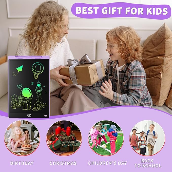 [2 Pieces] LCD Writing Board, 10 Inches, Genialba Colourful LCD Writing Tablet, LCD Writing Tablet, Electronic Tablet, Graphic Tablet for Children's Games 3 4 5 6 7 Years Boys Girls (Purple & Pink)